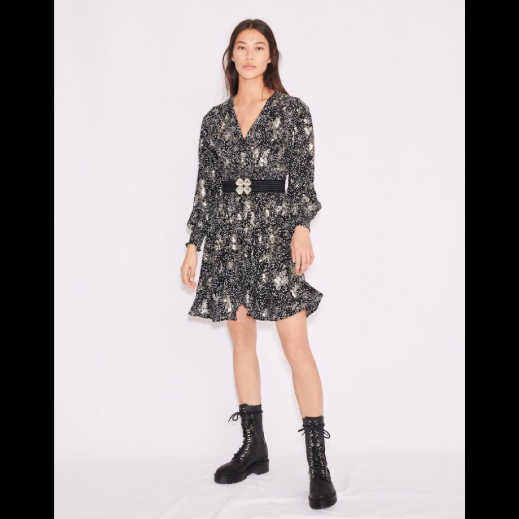Maje Printed Crpe Sequin Dress Viscose Material